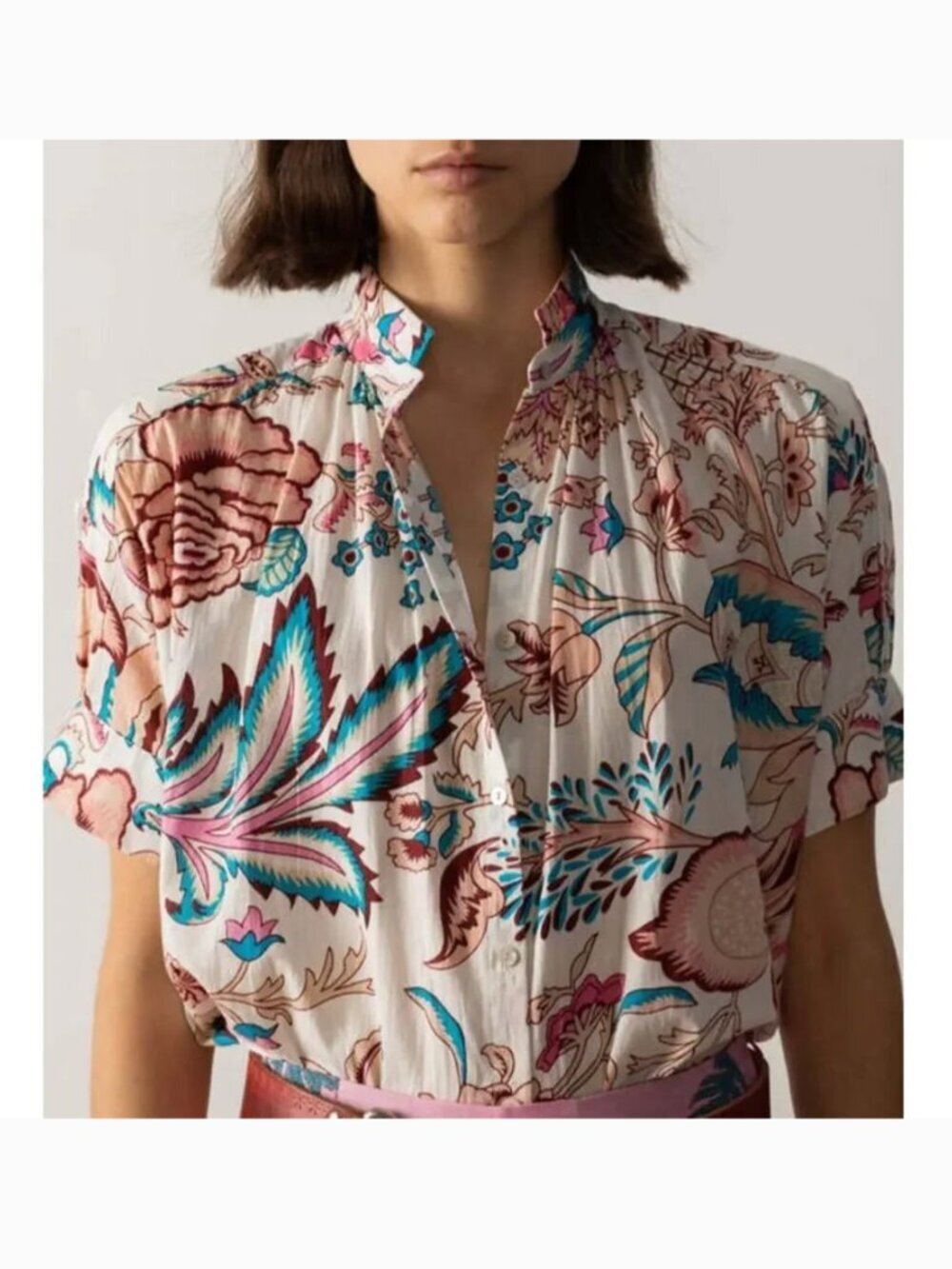 Alix of Bohemia Kitsey Priscilla Shirt Hand-printed Cotton Voile Size XS